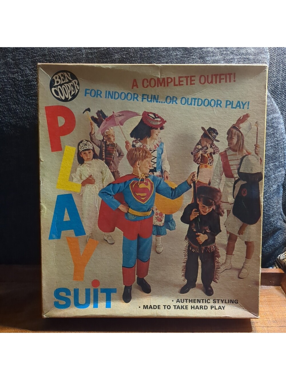 1970 Batman Play Suit by Ben Cooper Kids Halloween Costume Vintage DC Rare!